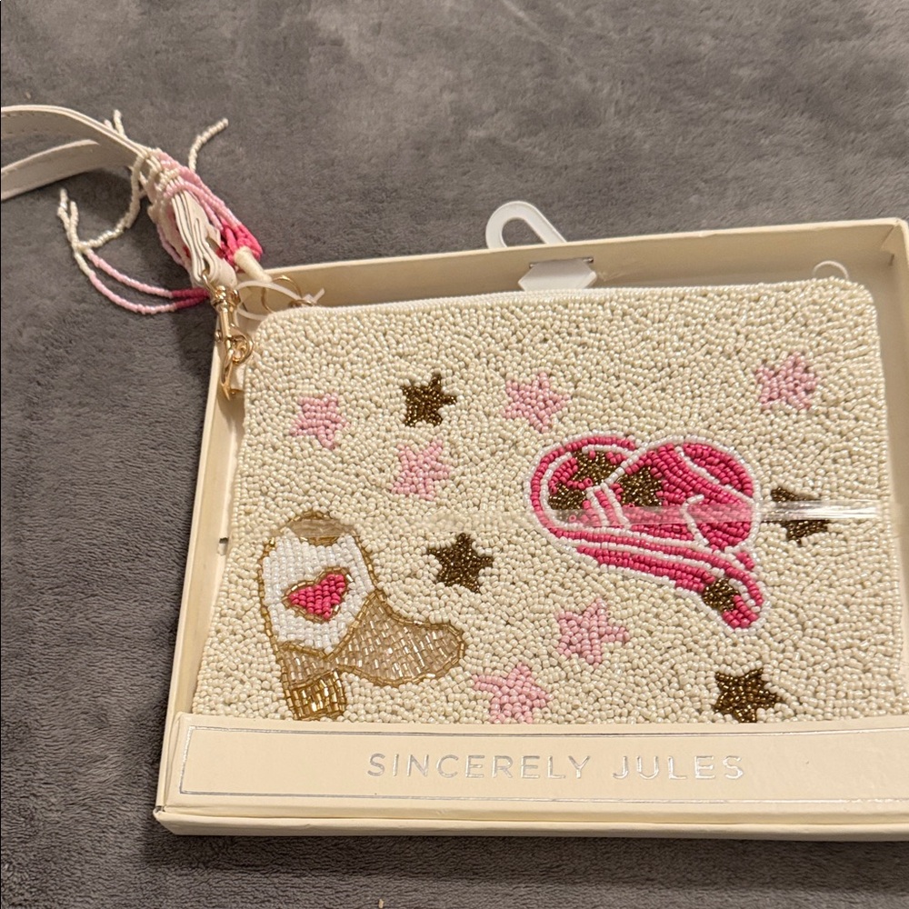 Beaded Pouch with Pink and Brown Design